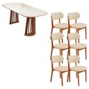 Ver imagem 2 de Conjunto Mesa 6 Lugares Tampo Vidro Off White com Mel e Bouclé Bege 1,80m Retangular