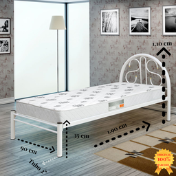 Cama Solteiro de Ferro Tubular Branca Estrado Pinus Marcheli - 2