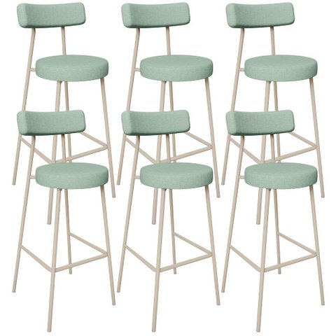 Kit 06 Banquetas Alta Bar Cozinha Sala de Jantar Aço Milão Arena L02 Linho Verde Menta - Lyam Decor