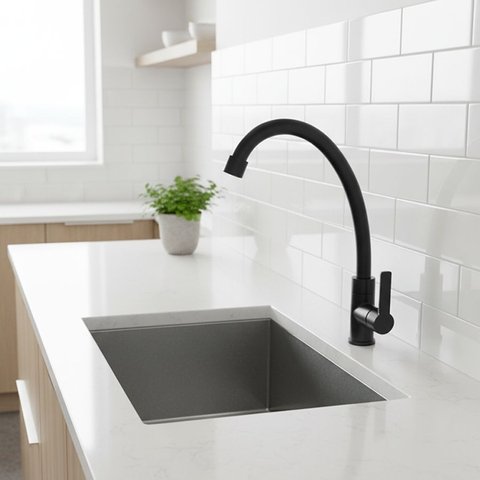 Torneira Pia Cozinha Mesa Bica Móvel com Arejador Abs 1/4v Preto Fosco