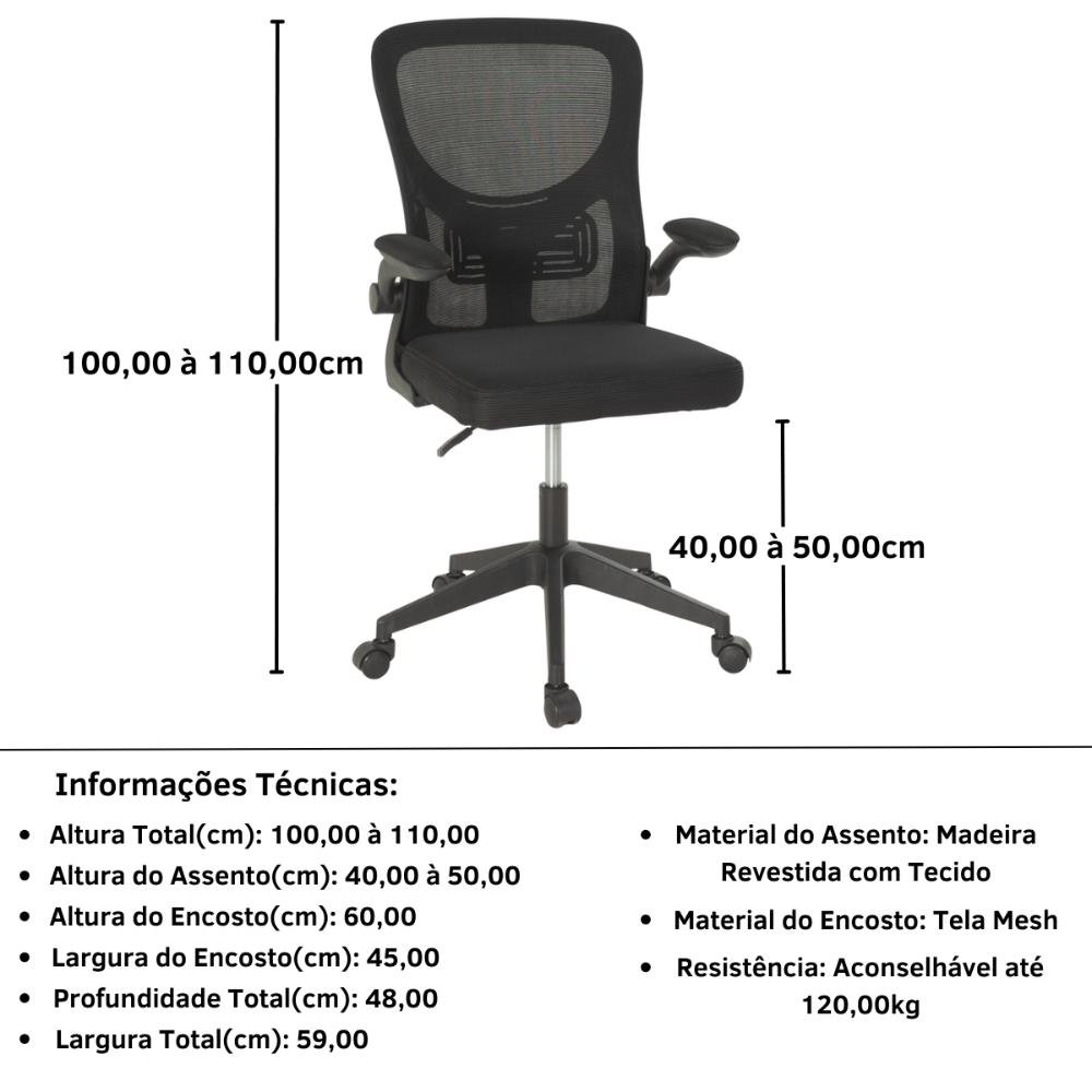 Kit 8 Cadeiras de Escritório Giratória Mônaco com Relax e Regulagem de Altura - All Black - 9