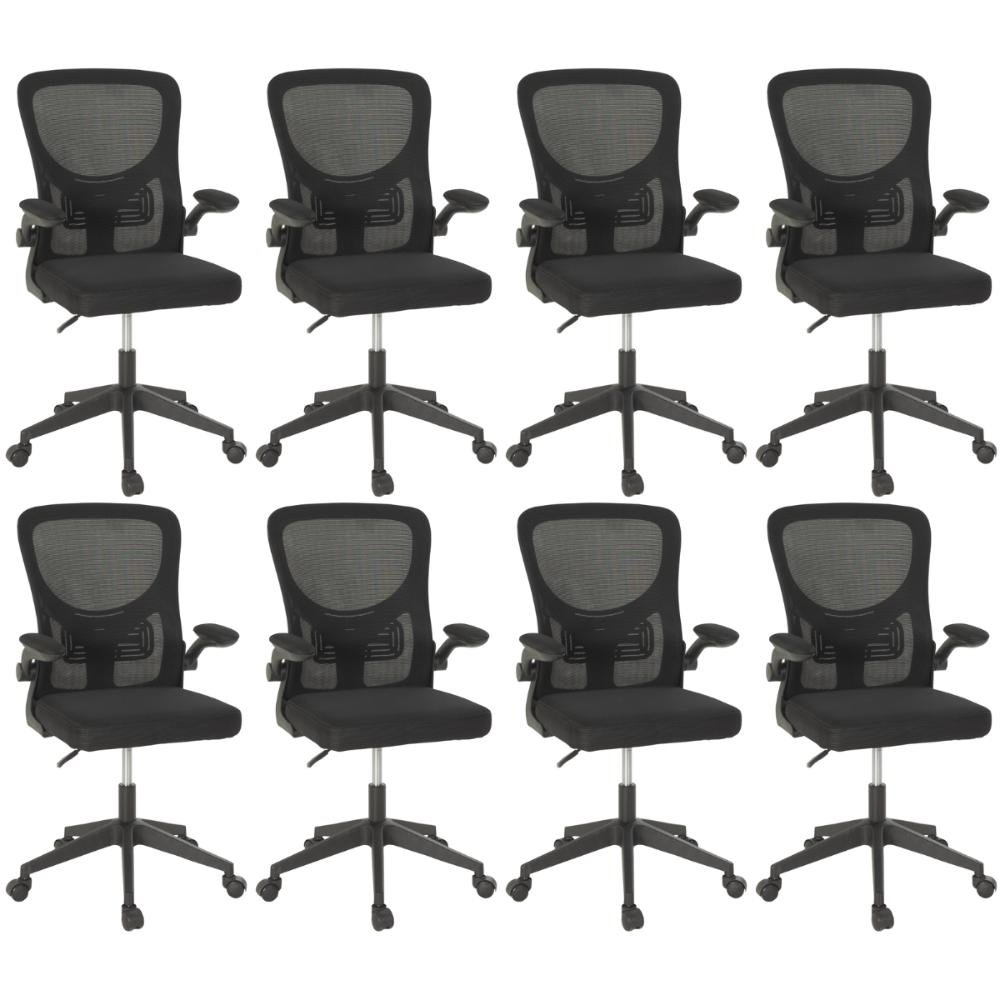 Kit 8 Cadeiras de Escritório Giratória Mônaco com Relax e Regulagem de Altura - All Black - 1