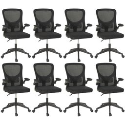 Kit 8 Cadeiras de Escritório Giratória Mônaco com Relax e Regulagem de Altura - All Black - 1