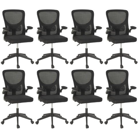 Kit 8 Cadeiras de Escritório Giratória Mônaco com Relax e Regulagem de Altura - All Black