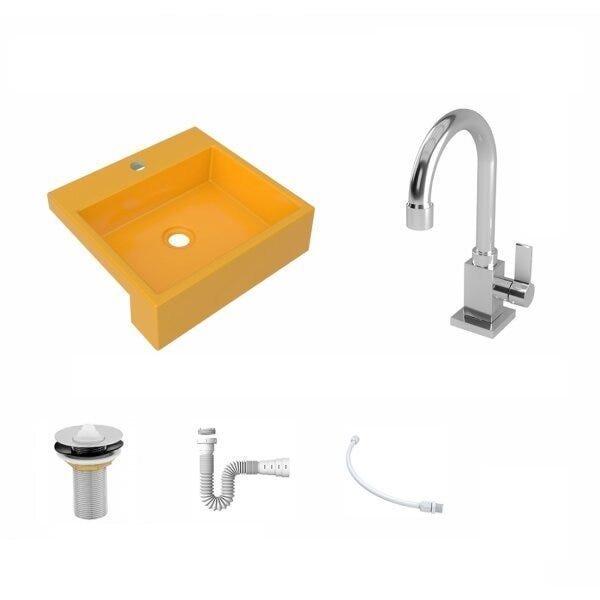 Kit Cuba XQ395 Torneira Luxo 1195 Metal Válvula 1 Polegada Sifão PVC Flexível Compace - 2