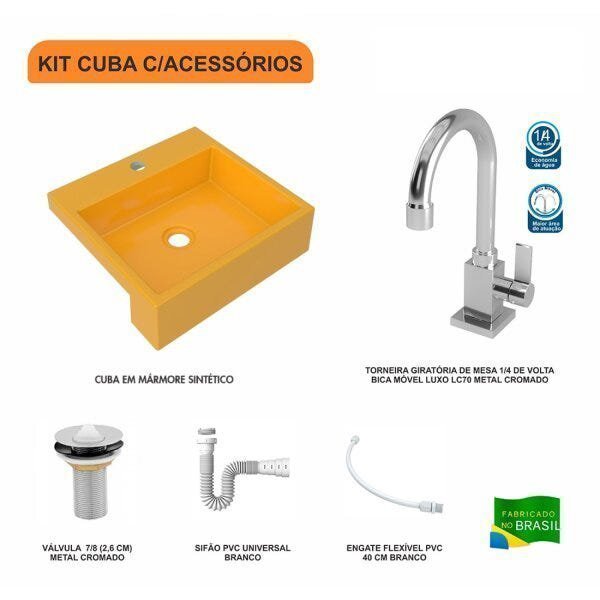 Kit Cuba XQ395 Torneira Luxo 1195 Metal Válvula 1 Polegada Sifão PVC Flexível Compace - 3