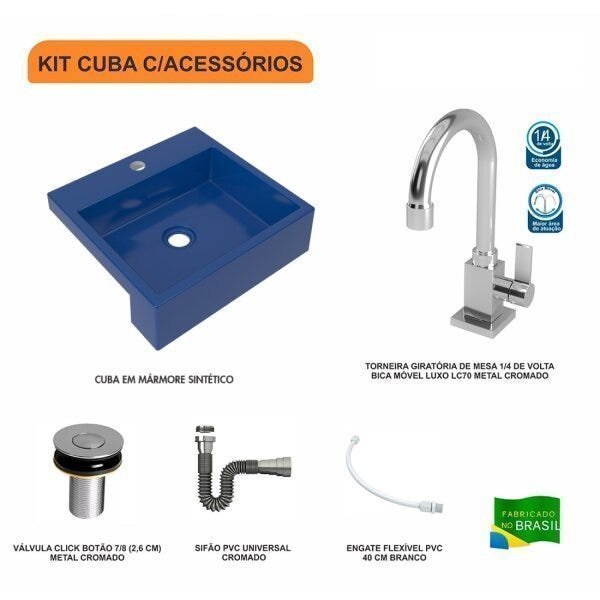 Kit Cuba XQ395 Torneira Luxo 1195 Metal Válvula Click 1 Polegada B Sifão Cromado Flexível Compace - 3