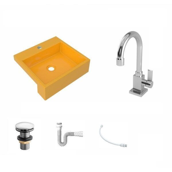 Kit Cuba XQ395 Torneira Luxo 1195 Metal Válvula Click 1 Polegada G Sifão PVC Flexível Compace - 2
