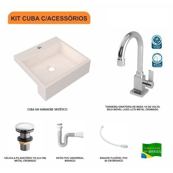 Kit Cuba XQ395 Torneira Luxo 1195 Metal Válvula Click 1 Polegada G Sifão PVC Flexível Compace - 3