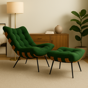 Poltrona Costela Icônica com Puff Design Moderno Atemporal:verde