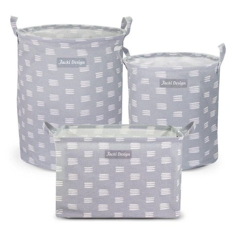 Kit 3 Cestos Multiuso Tecido 43l, 25l e 23l Cinza Riscas