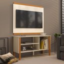 Ver imagem 1 de Rack Tv 32 Polegadas com 3 Prateleiras e Painel 90cm Asteca - Off White e Cedro