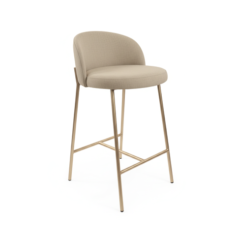 Banqueta Decorativa Sala Jantar Ayla Base Gold Linho Bege - Montanaris Decor