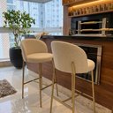 Ver imagem 3 de Banqueta Decorativa Sala Jantar Ayla Base Gold Linho Bege - Montanaris Decor