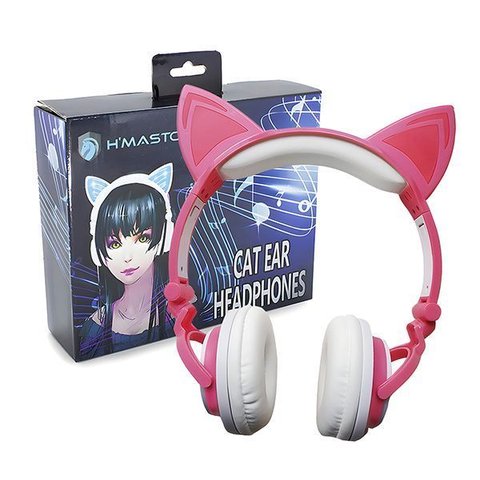 Fone de Ouvido Orelhas de Gatinho H'maston Infantil Led Rosa com P2 Cor:rosa;tamanho:único;gênero:un