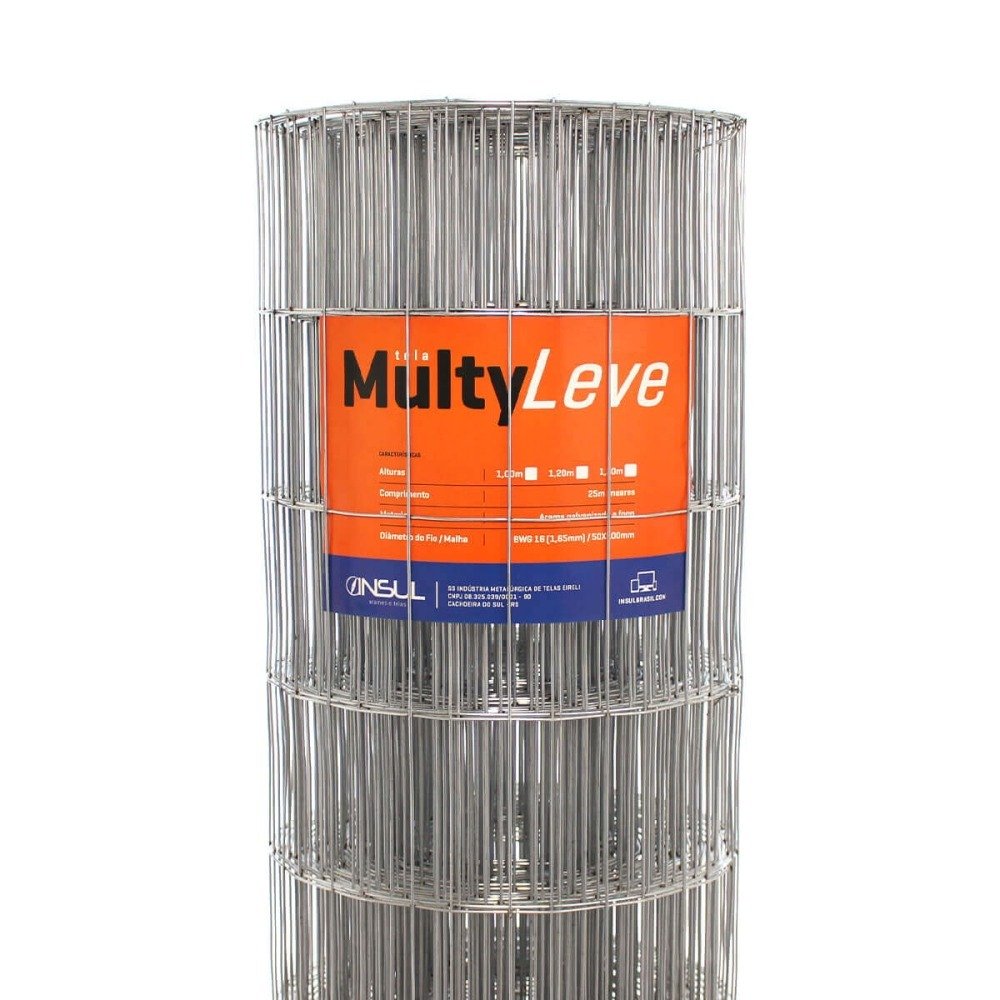 Tela Galvanizada Multy Leve (fio 1,65mm / malha 5x10cm) - Rolo 25m x 1,50m altura - 1