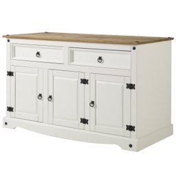 Balcão Buffet de Madeira Maciça com 3 Portas e 2 Gavetas Branco Lavado - 1