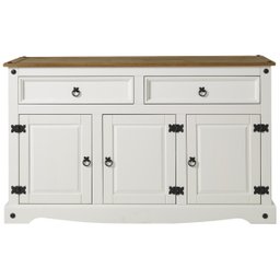 Balcão Buffet de Madeira Maciça com 3 Portas e 2 Gavetas Branco Lavado - 2