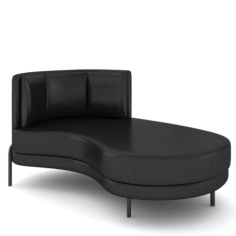 Sofá Chaise Longue Sala de Estar Living Lucca Direito D02 Couríssimo Preto B-159 - Lyam Decor