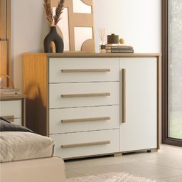 Cômoda Grande com Sapateira e 4 Gavetas Angra Rimo - Carvalho/offwhite - 1