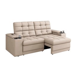 Sofá Confort Premium 2,05m Assento Retrátil/reclinável Porta Copos e Usb Suede Areia - Xflex - 3