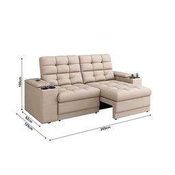 Sofá Confort Premium 2,05m Assento Retrátil/reclinável Porta Copos e Usb Suede Areia - Xflex - 2