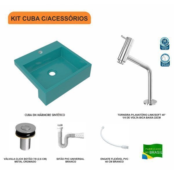 Kit Cuba XQ395 Torneira Pratika 1060 Metal Válvula Click 1 Polegada B Sifão PVC Flexível Compace - 3