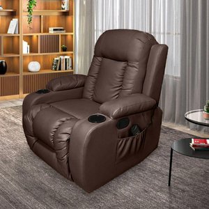 Poltrona do Papai Reclinável Austin Massagem e Aquecimento Giratório Balanço 2 Porta Copos Pu