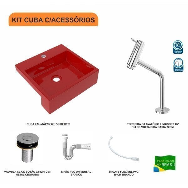 Kit Cuba XQ395 Torneira Pratika 1060 Metal Válvula Click 1 Polegada B Sifão PVC Flexível Compace - 3