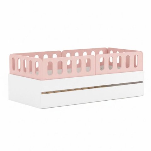 Bicama Solteiro Mdf Rosa com 04 Grades e Cabeceira Anatômica Mobilistore