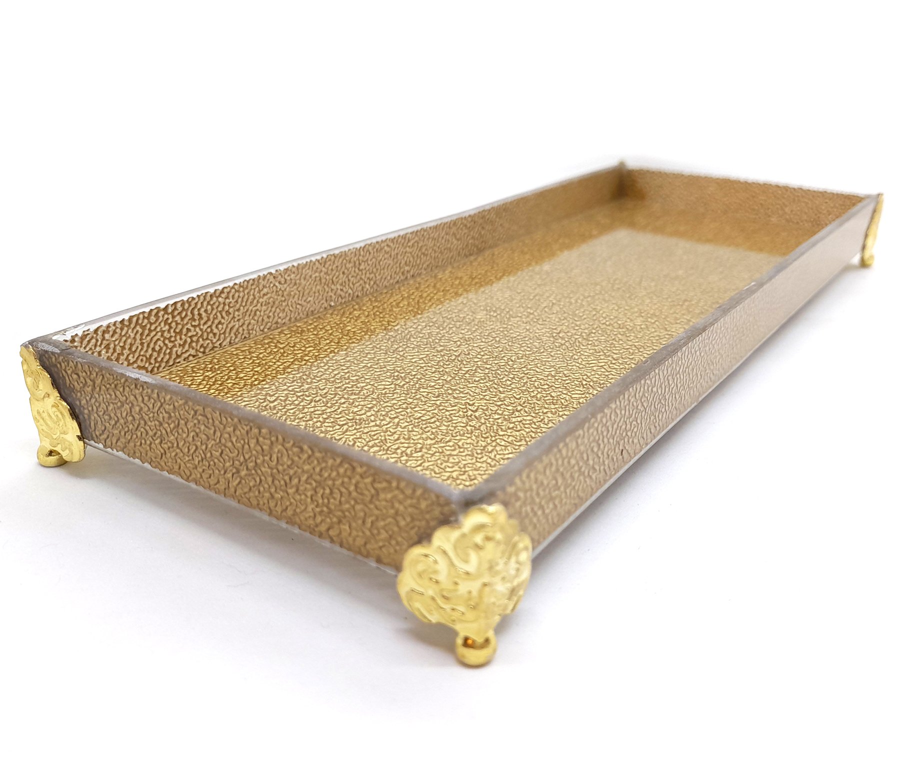 Bandeja Lavabo Sala em Vidro Dourado com Textura 25x10cm