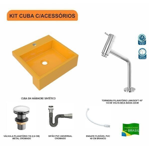 Kit Cuba XQ395 Torneira Pratika 1060 Metal e Válvula Click 1 Polegada G Sifão Cromado Flexível Compa - 3