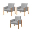 Ver imagem 1 de Kit 3 Poltronas Sala de Espera Pés em Madeira Santorini Linho Cinza
