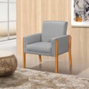 Ver imagem 2 de Kit 3 Poltronas Sala de Espera Pés em Madeira Santorini Linho Cinza