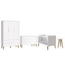Ver imagem 1 de Dormitório Infantil Theo Retrô 3 Portas, Cômoda 1 Porta, Berço e Mesa de Apoio Branco com Pés Amadei
