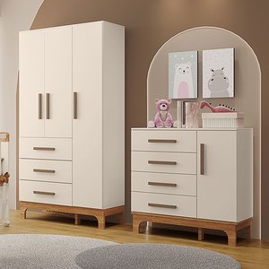Kit Quarto Infantil Guarda-roupas e Cômoda Doçura Off-white/savana