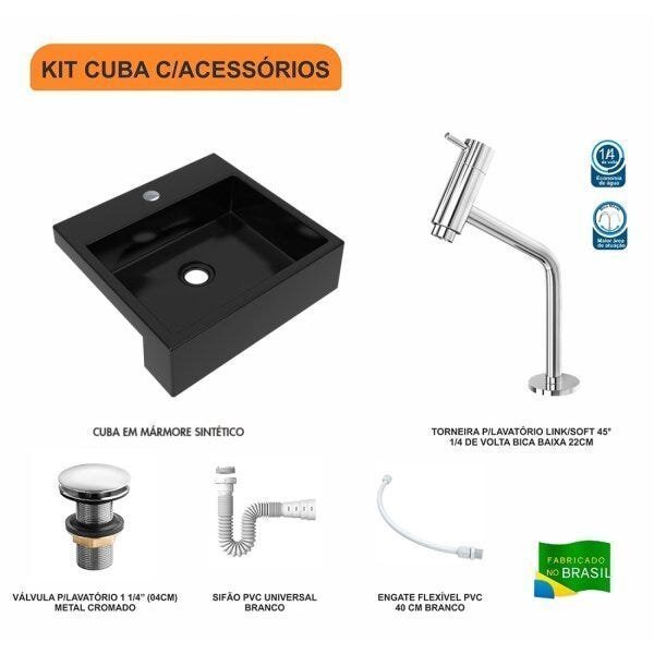 Kit Cuba XQ395 Torneira Pratika 1060 Metal e Válvula Click 1 1/2 Polegada Sifão PVC Flexível Compace - 3