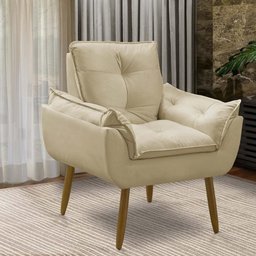 Kit 2 Poltronas para Sala Decorativa Opala Pés Madeira Suede Bege Império Decor - 8