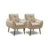 Kit 2 Poltronas para Sala Decorativa Opala Pés Madeira Suede Bege Império Decor - 1