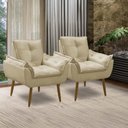 Ver imagem 7 de Kit 2 Poltronas para Sala Decorativa Opala Pés Madeira Suede Bege Império Decor
