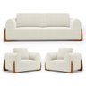 Kit 02 Poltronas e 01 Sofá Bloom 180cm 02 Lugares com Pés de Madeira Bouclê Off White - Desk Design - 1