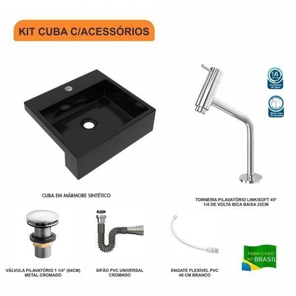 Kit Cuba XQ395 Torneira Pratika 1060 Metal Válvula Click 1 1/2 Polegada Sifão Cromado Flexível Compa - 3
