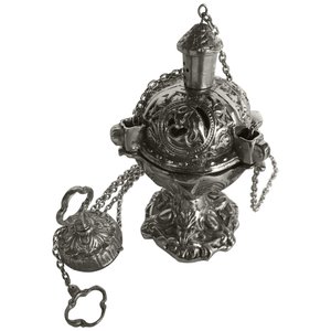 Turíbulo Sacro Incensário Defumador Artesanal Metal Bronze - Prata