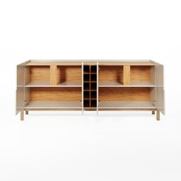 Aparador Buffet 4 Porta e Adega Canes Babus - Off White / Cedro - 3