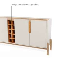 Aparador Buffet 4 Porta e Adega Canes Babus - Off White / Cedro - 4