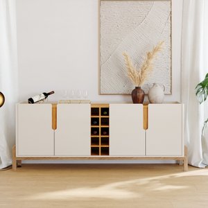 Aparador Buffet 4 Porta e Adega Canes Babus - Off White / Cedro