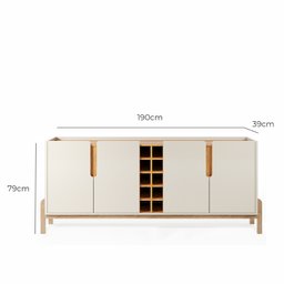 Aparador Buffet 4 Porta e Adega Canes Babus - Off White / Cedro - 2
