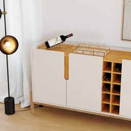 Aparador Buffet 4 Porta e Adega Canes Babus - Off White / Cedro - 5