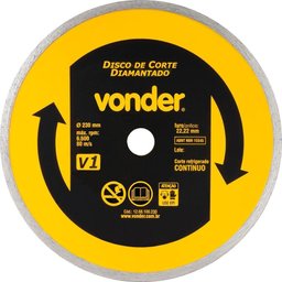 Disco de Corte Diamantado Contínuo 230mm V1 Furo 22,2mm Vonder para Mármore Granito Cerâmica - 1