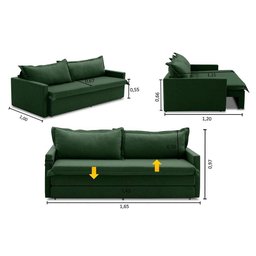 Sofá sem Caixa Retrátil e Reclinável 1,65m com Molas Luzia Linho Verde Madelina Decor - 3